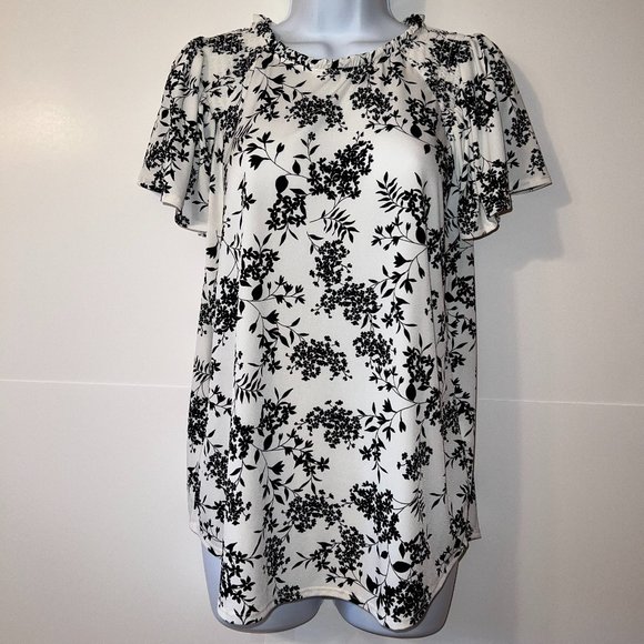 Banana Republic Tops - BANANA REPUBLIC White W/Black Floral Pattern Top EUC Size Small